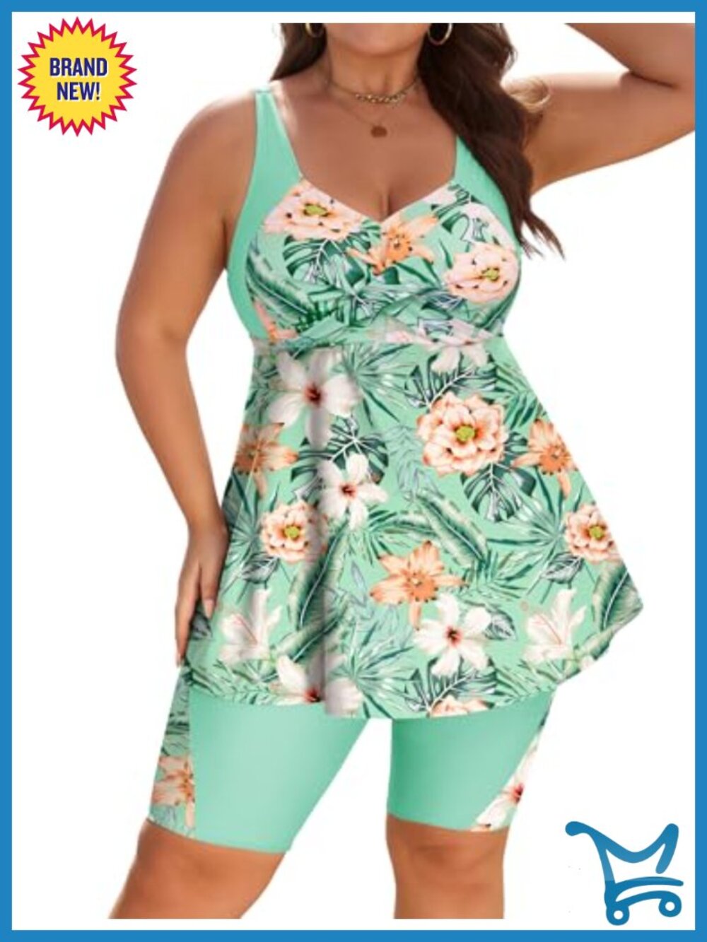 Plus Size Tankini Set Two Piece Tummy Control Swim Suit with Shorts